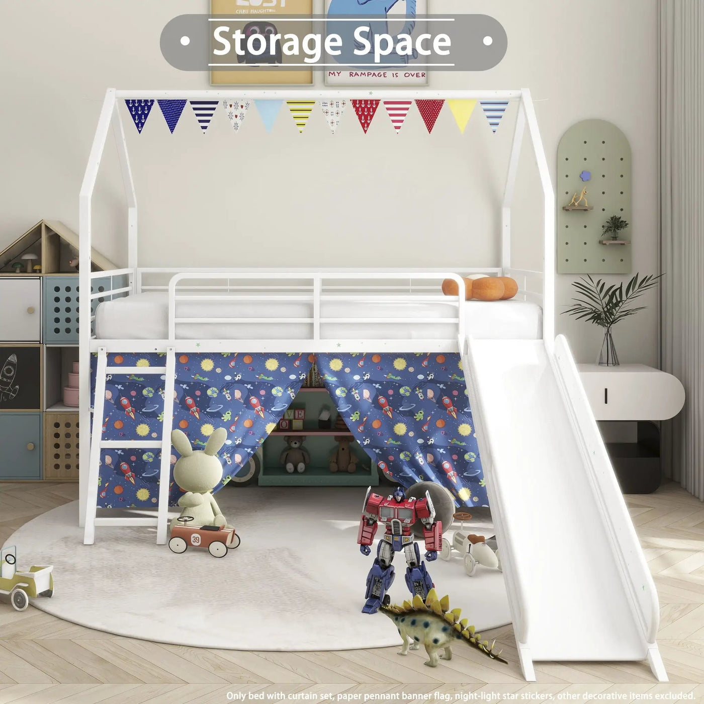 Jack - House Loft Bed With Slide And Curtain Set by HouseOfZazla