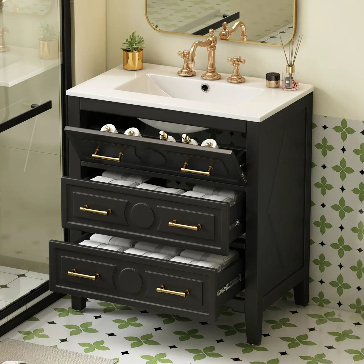 Retro Bathroom Vanity With Sink Combo, Free Standing Single Set With 3 Drawers, photo 5 of 21