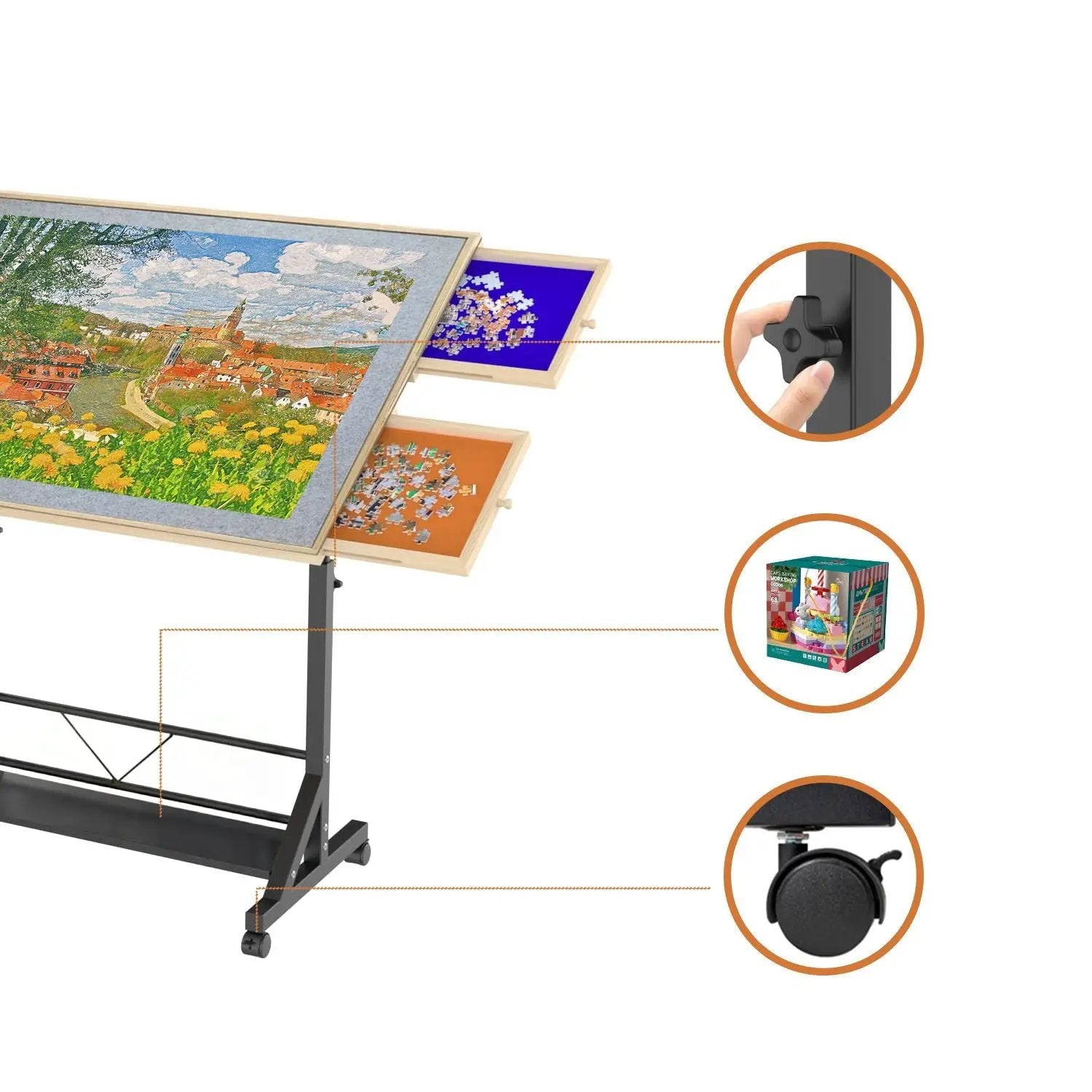 360 Degree Tilting Wooden Puzzle Table With Adjustable Height and Storage by HouseOfZazla