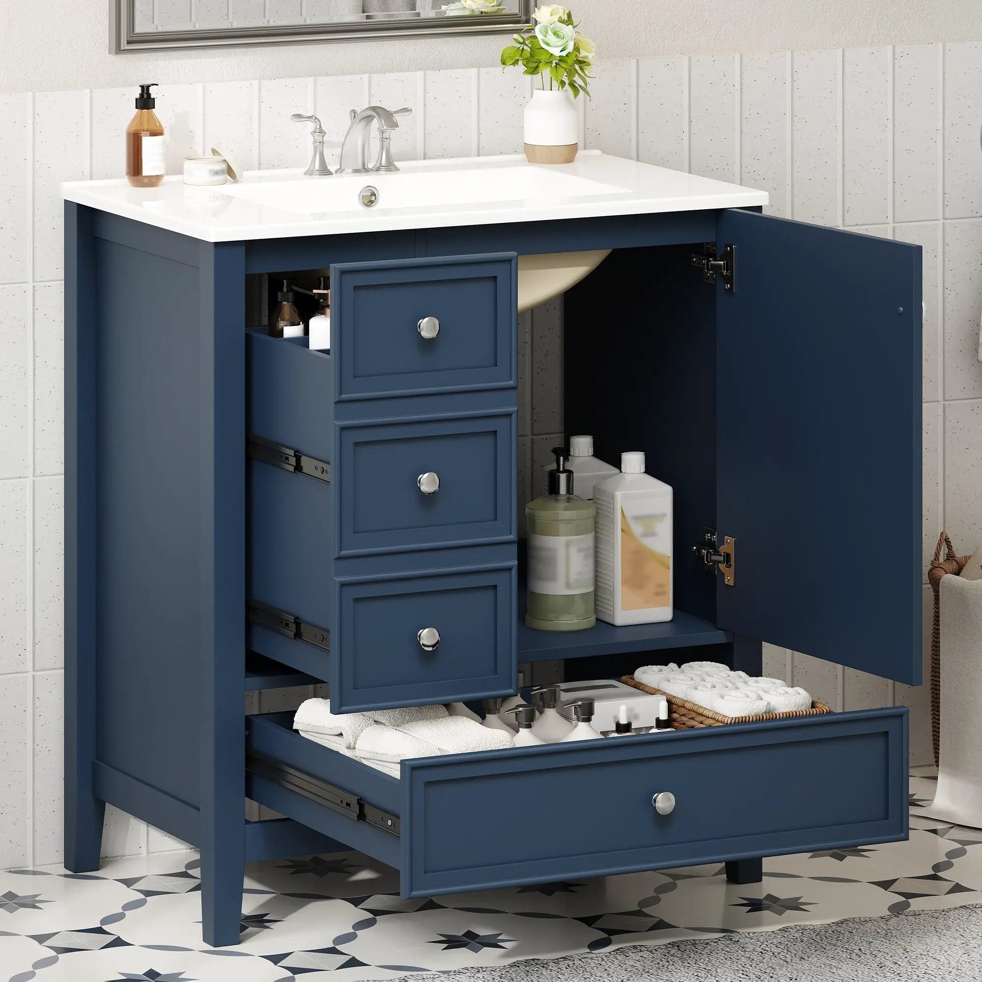 30" Bathroom Vanity with Sink, One Cabinet and Three Drawers by HouseOfZazla