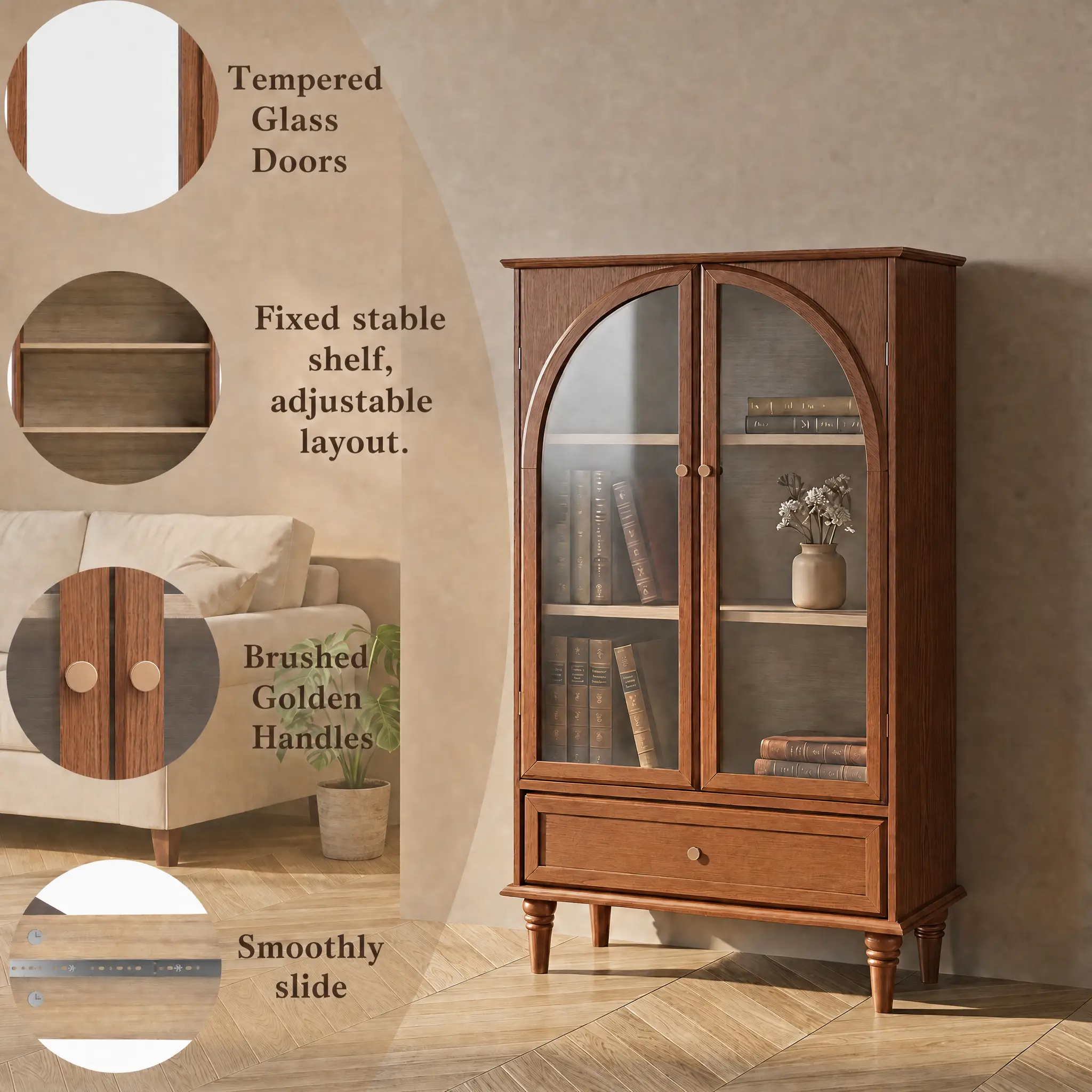 Vintage Farmhouse Arched Glass Accent Cabinet by HouseOfZazla