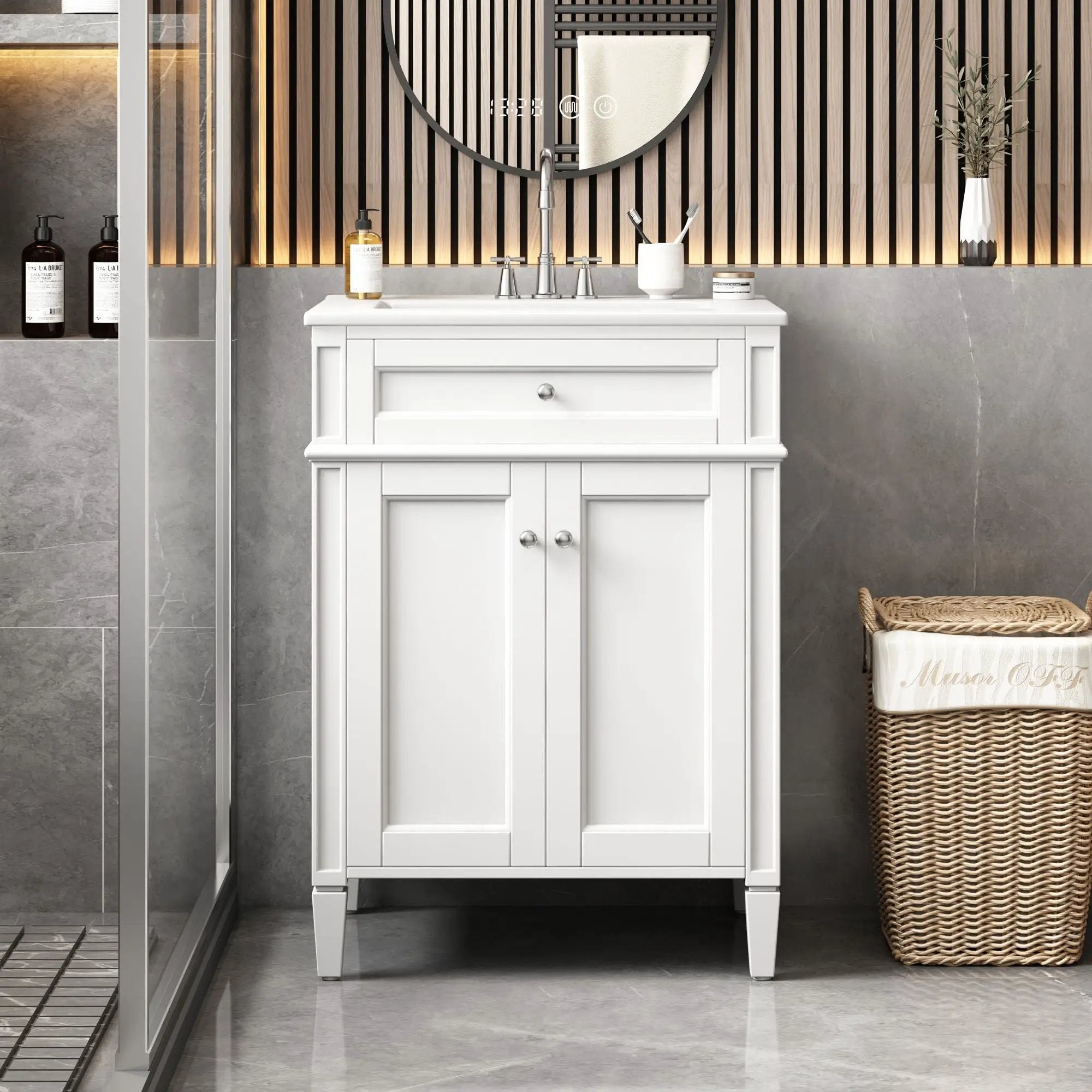 Bathroom Vanity With 2 Doors And Tip Out Drawer, Soft Closing Hinges by Unique Piece Furniture