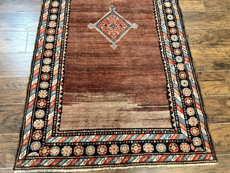 Antique Persian Rug 4x7, Sarab Tribal Wool Carpet, Brown and Multicolor, Handmade Wide Runner Rug 4 x 7, Open Field, Rainbow Border by Jewel Rugs