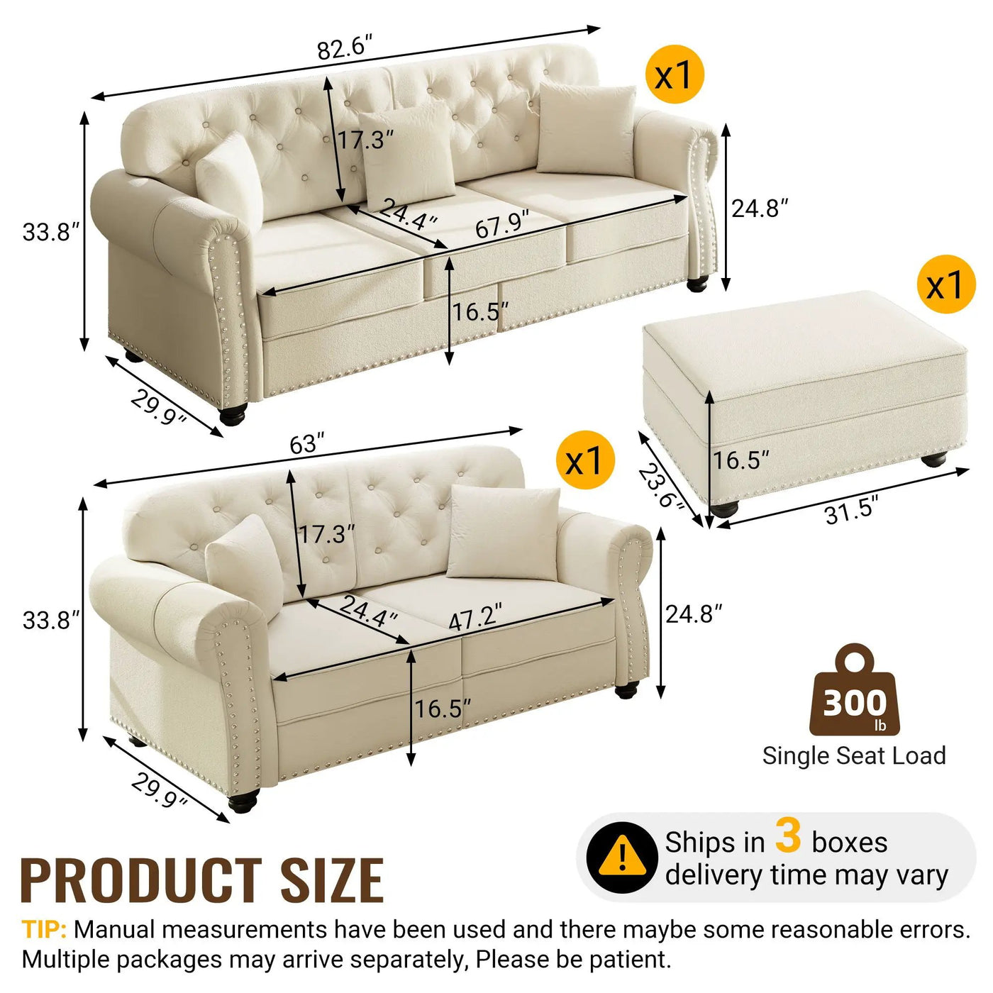 Upholstered Sofa Set With Nailhead Trim And Rolled Armrests, Includes Pillows by HouseOfZazla