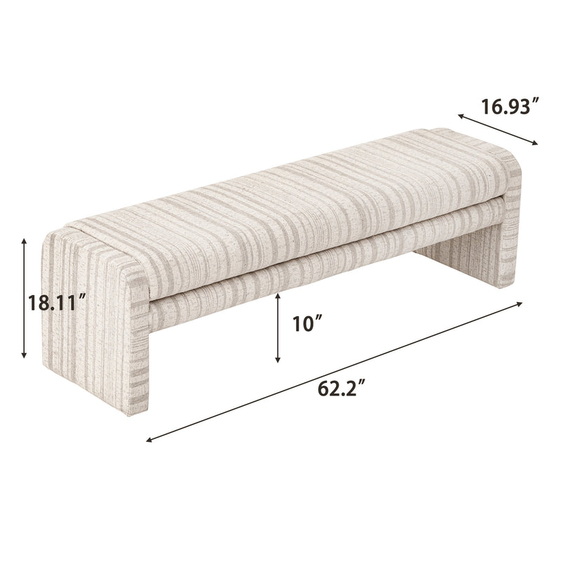 62.2 Inch Striped Upholstered Ottoman Bench with Thick Linen-Blend Upholstery - Striped, photo 3 of 10