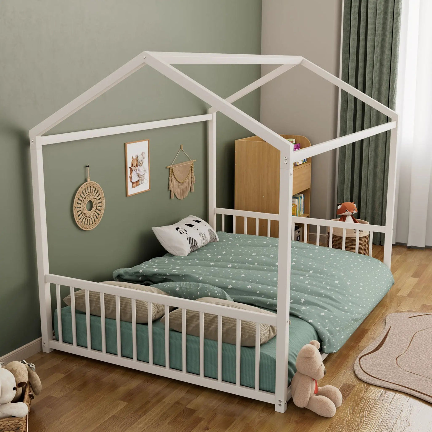 Montessori Style Floor House Shaped Bed With Safety Guardrails by HouseOfZazla