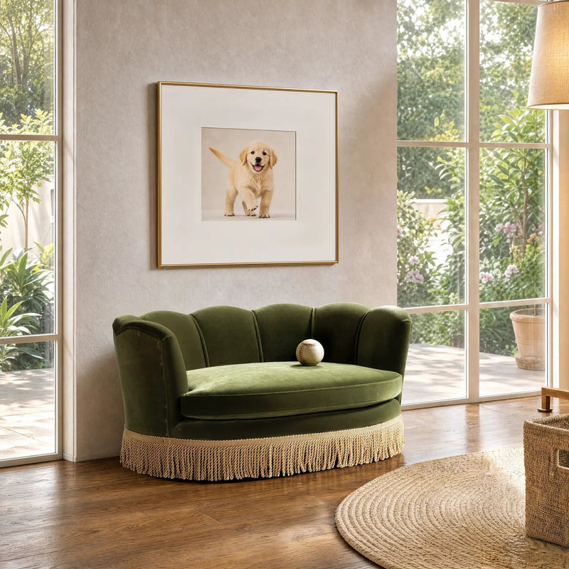 Clara 34.5" Scalloped Pet Sofa Bed - Medium, Olive by HouseOfZazla