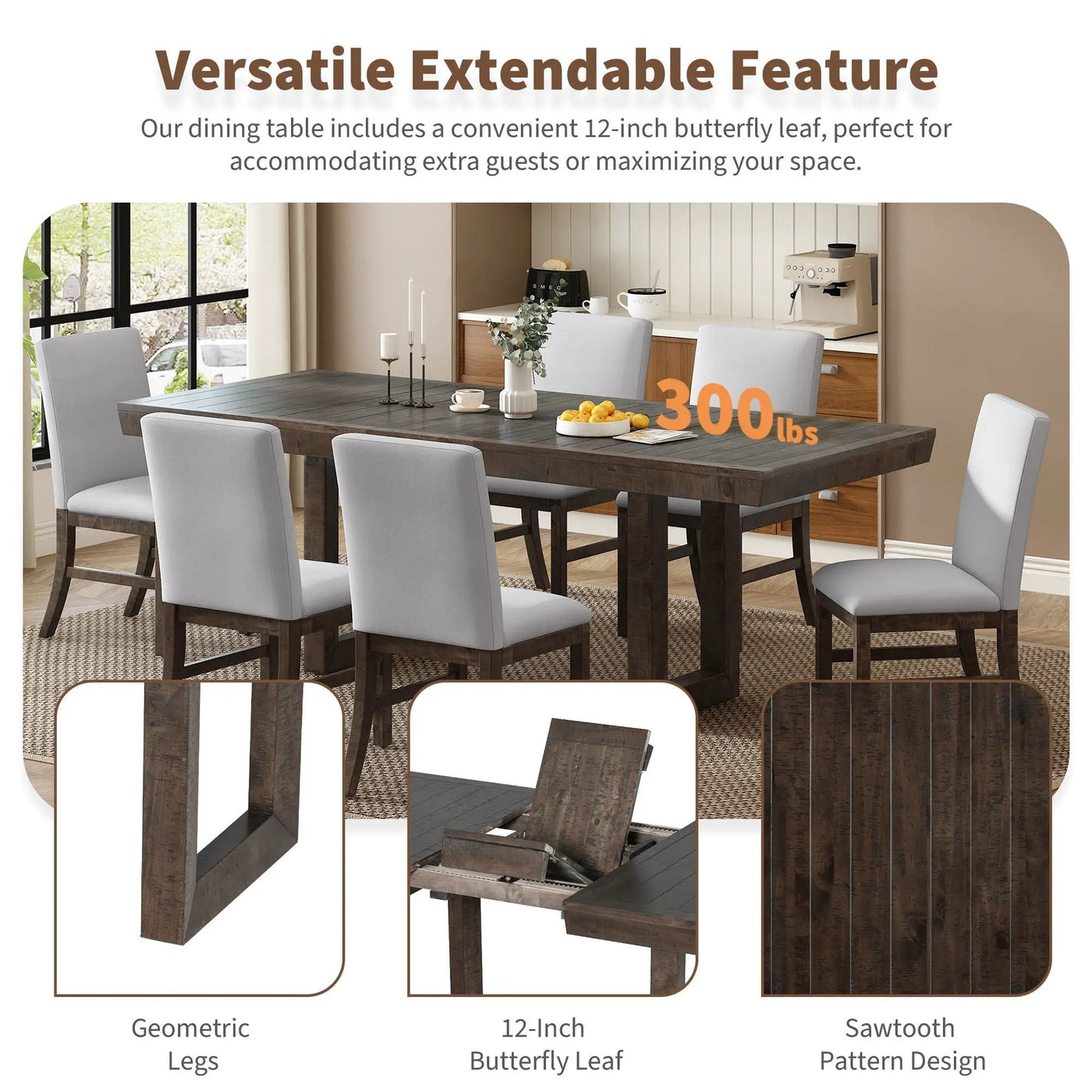 Topmax - 7 Piece Traditional Extendable Dining Table Set With Butterfly Leaf And 6 Upholstered Dining Table Set by Unique Piece Furniture