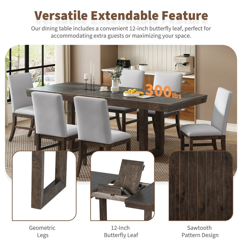 Topmax - 7 Piece Traditional Extendable Dining Table Set With Butterfly Leaf And 6 Upholstered Dining Table Set by HouseOfZazla