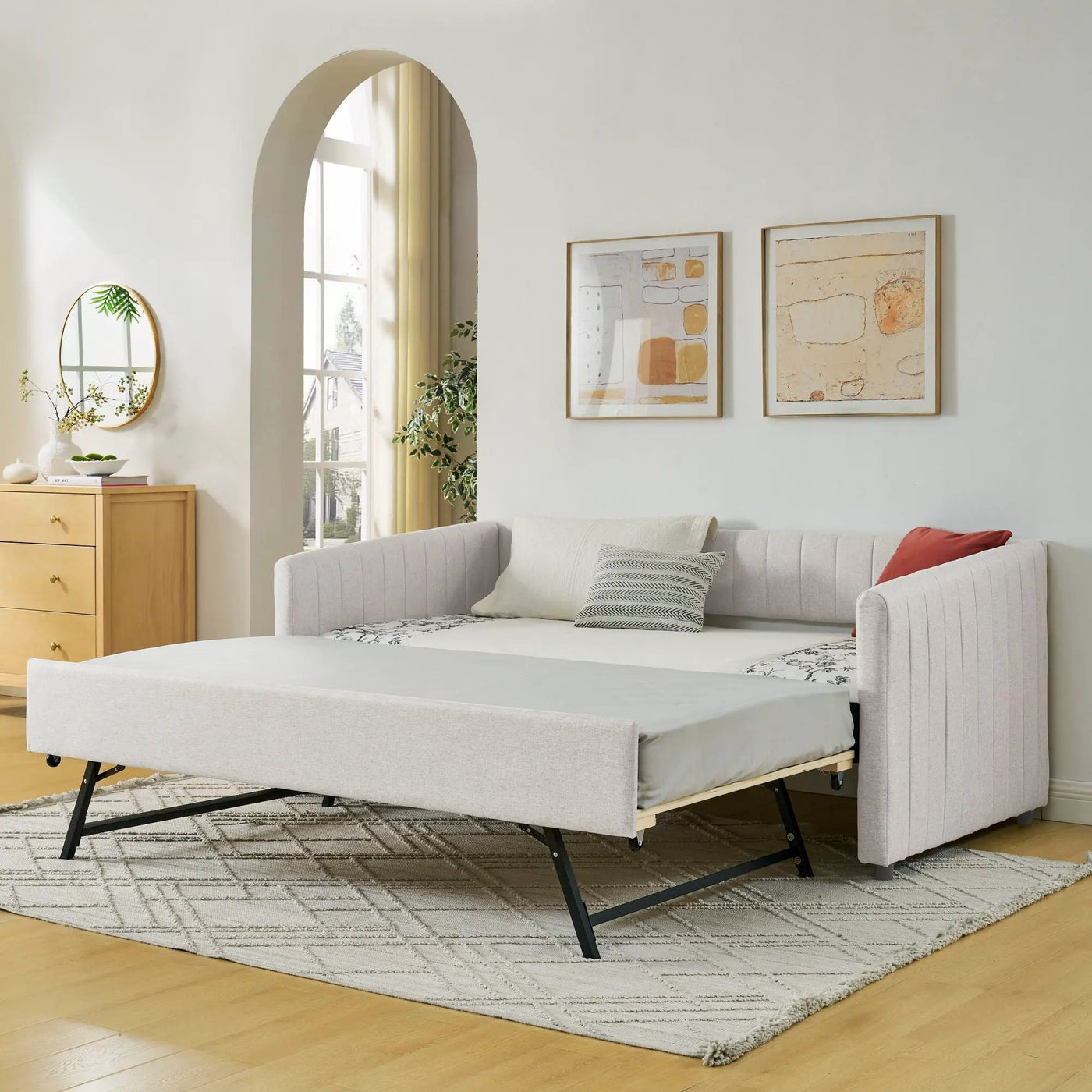 Upholstered Daybed With Trundle With Vertical Stripes by HouseOfZazla
