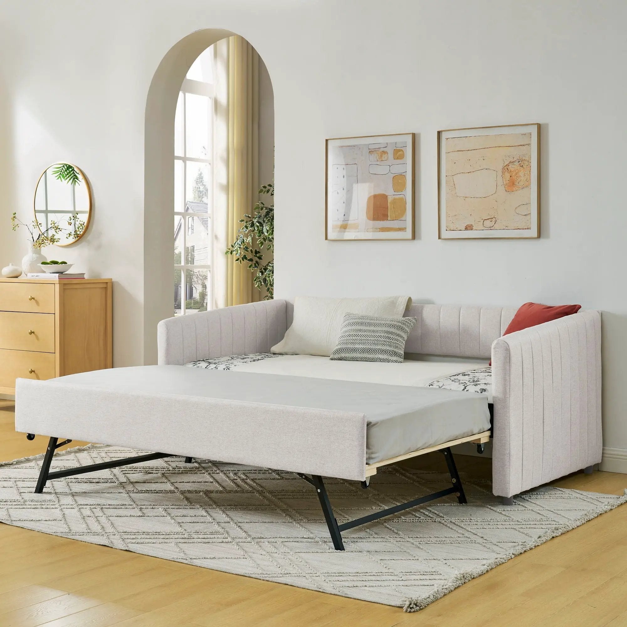 Upholstered Daybed With Trundle With Vertical Stripes by HouseOfZazla