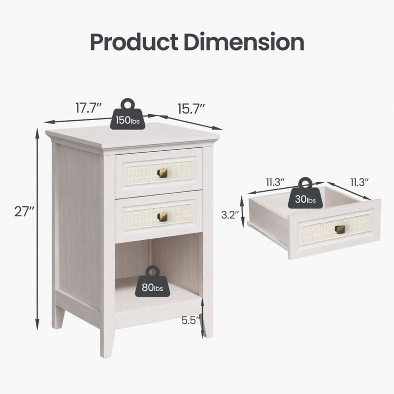 Nightstand With 2 Drawers & Shelf - White by HouseOfZazla