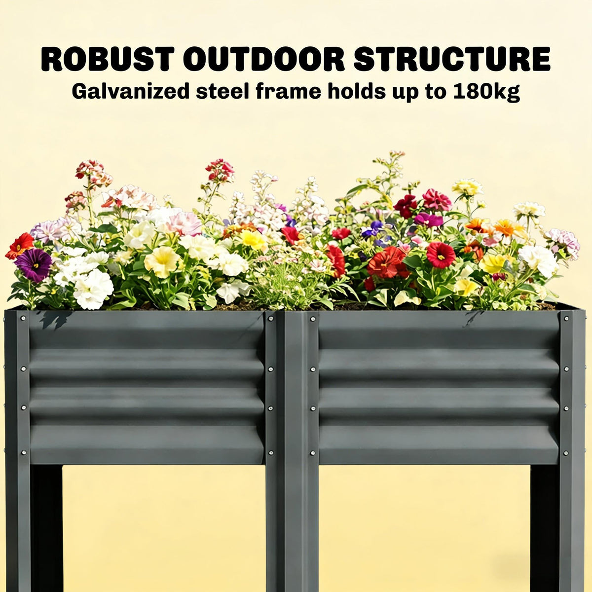 Elevated Steel Patio Planter Box with Bottom Shelf - Dark Gray, photo 5 of 9