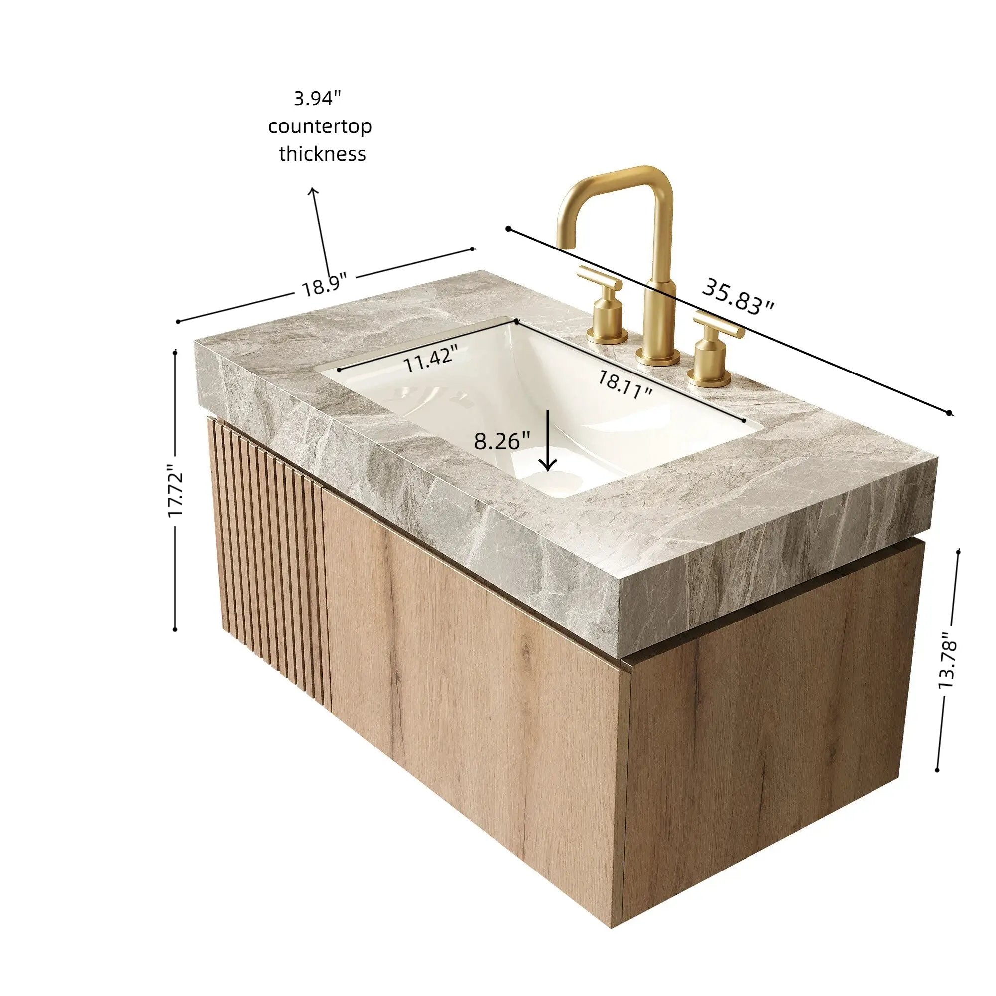 MURI 36" Bathroom Vanity & Sink, Floating Plywood Storage Cabinet with Drawer & Door by HouseOfZazla