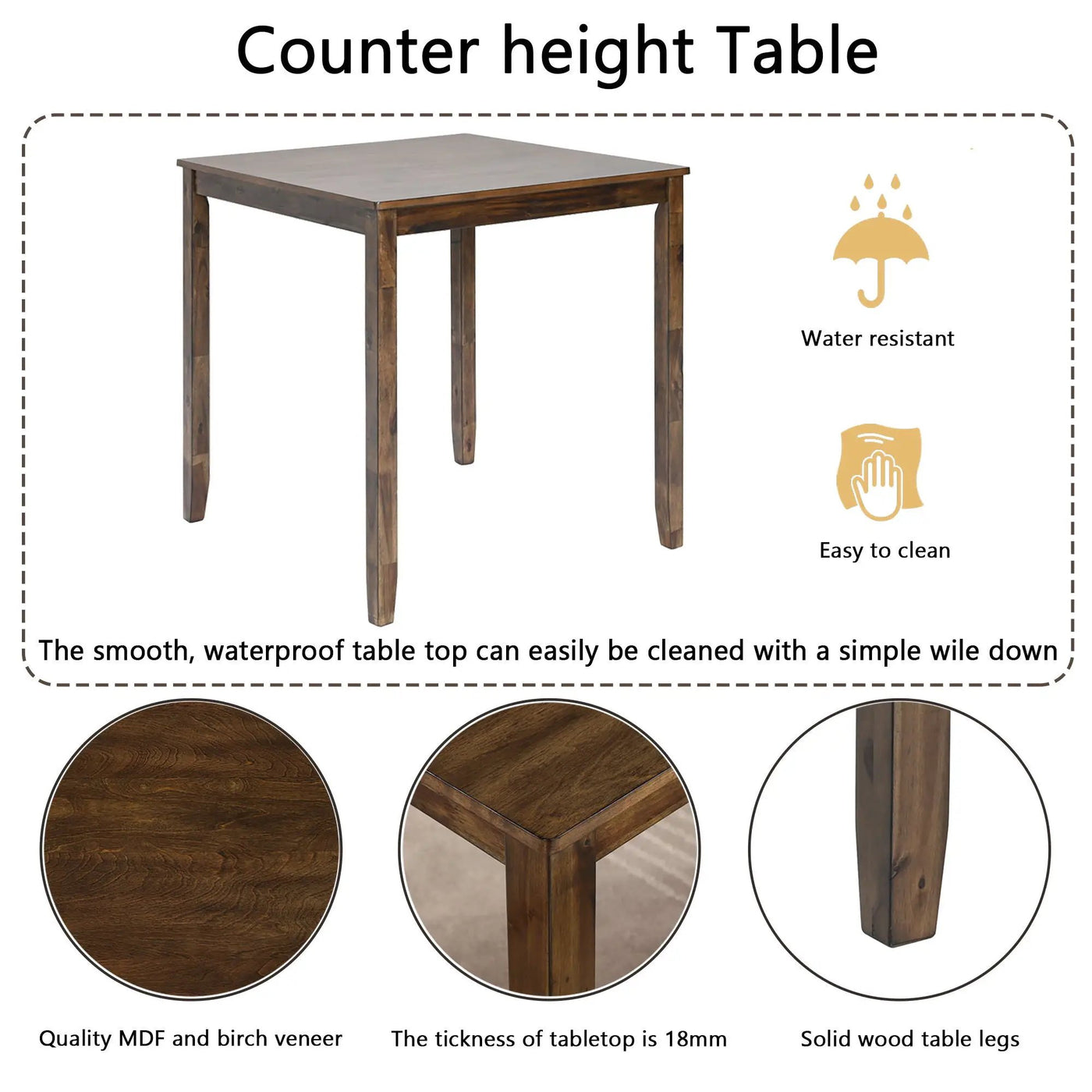 5 Piece Dining Table Set, Wooden Dining Square Table Set For 4 by HouseOfZazla