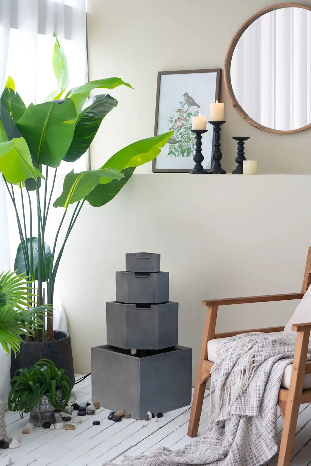 Cement 4 Tier Block Water Fountain Outdoor - Gray by HouseOfZazla