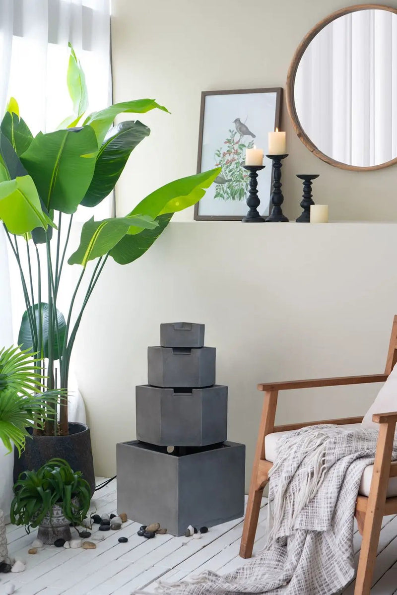 Cement 4 Tier Block Water Fountain Outdoor - Gray by HouseOfZazla
