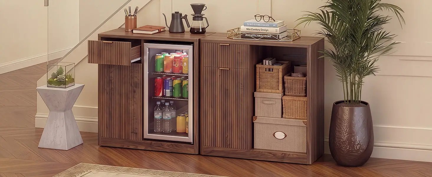K&K 39.4" Coffee Bar Cabinet with Fridge Space by HouseOfZazla