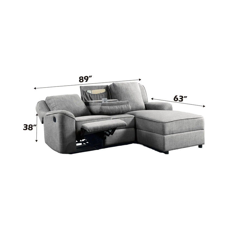 Destiny - Linen Sectional Sofa With Dropdown Table - Gray by Unique Piece Furniture