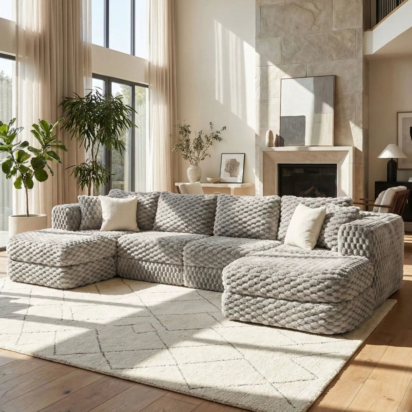 Modular Sectional Sofa, Boneless Couch With 2 Movable Ottomans by HouseOfZazla