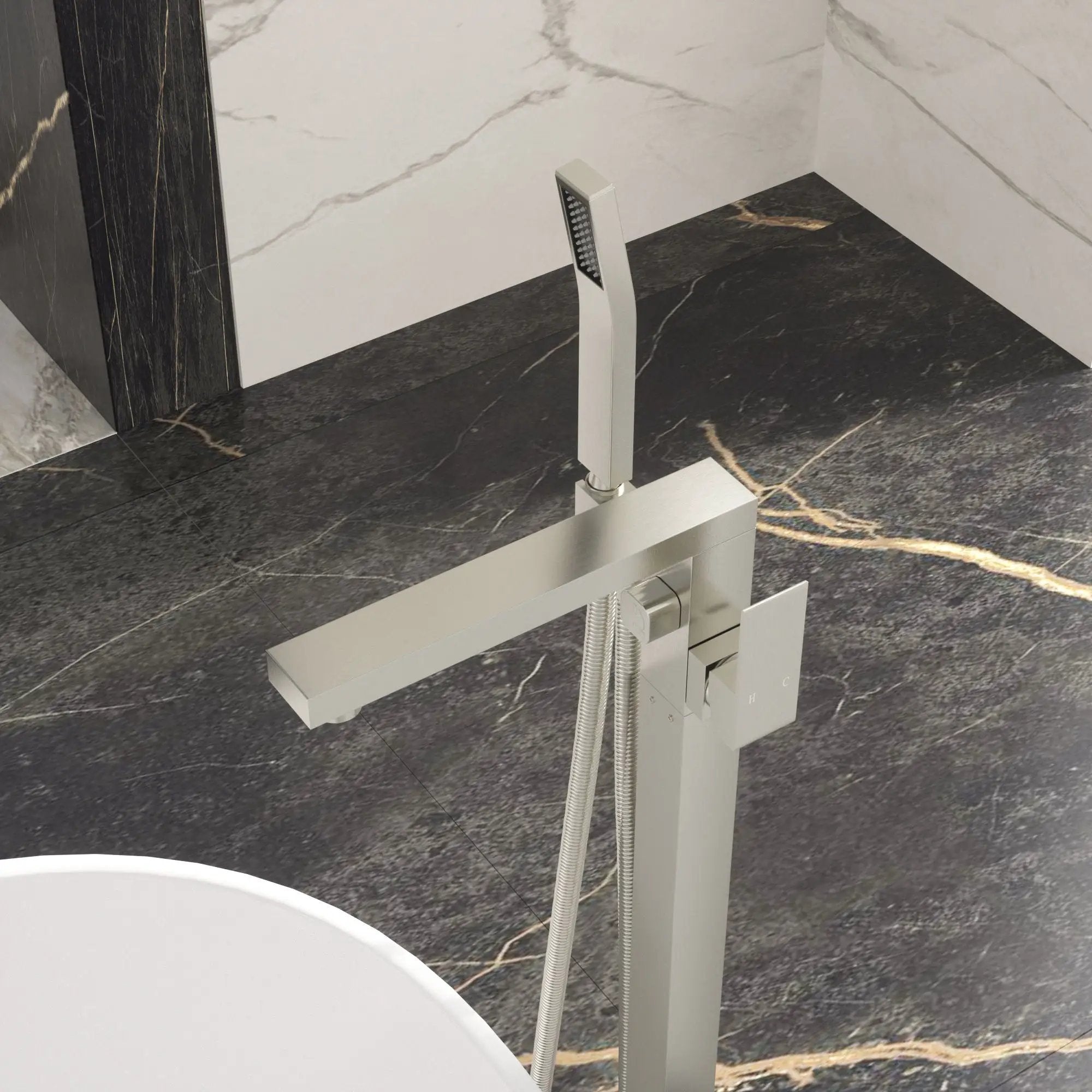 Freestanding Bathtub Faucet With Waterfall Tub Filler And Hand Shower by HouseOfZazla