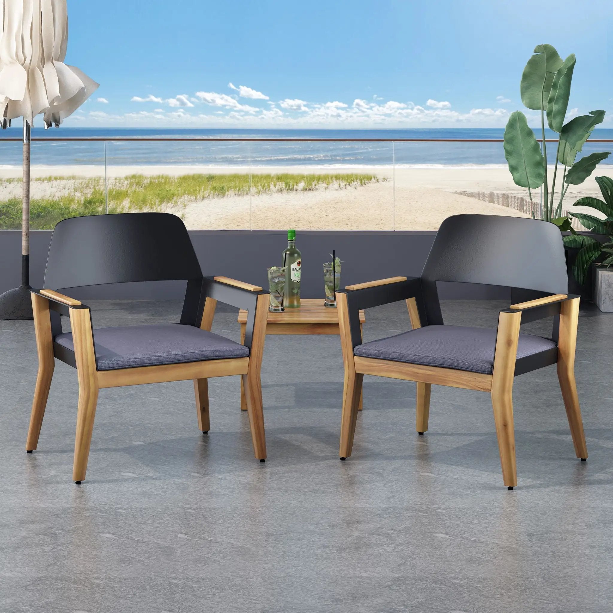 Soho Transitional Style Outdoor Club Chair (Set of 2) with Cushions - Teak by HouseOfZazla