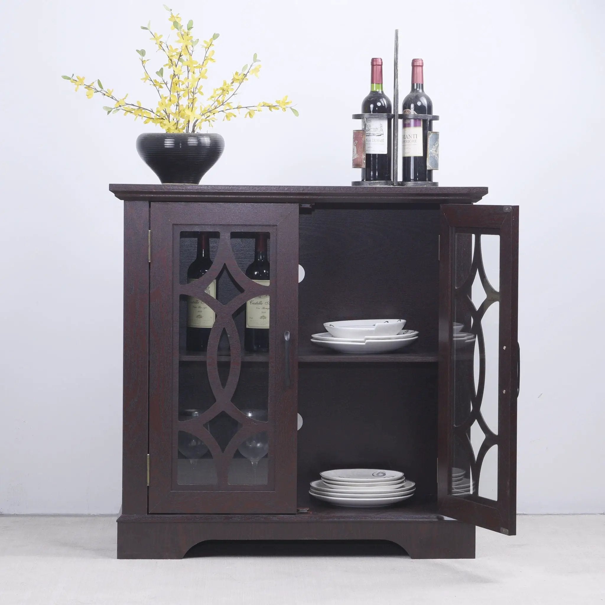 Modern Sideboard With Tempered Glass Doors - Ox Blood Red
