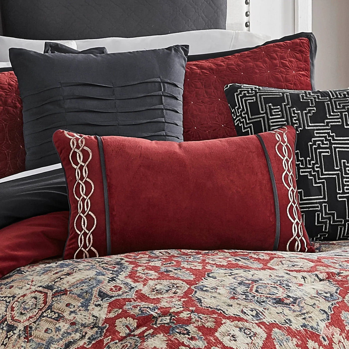 Sadler 9-Pc Burgundy & Blue Medallion Comforter Ensemble by HouseOfZazla