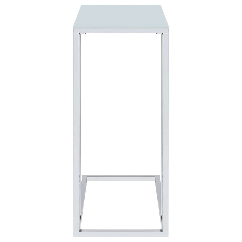 Stella White Glass Top C-Shaped Sofa Side Table Chrome by Unique Piece Furniture