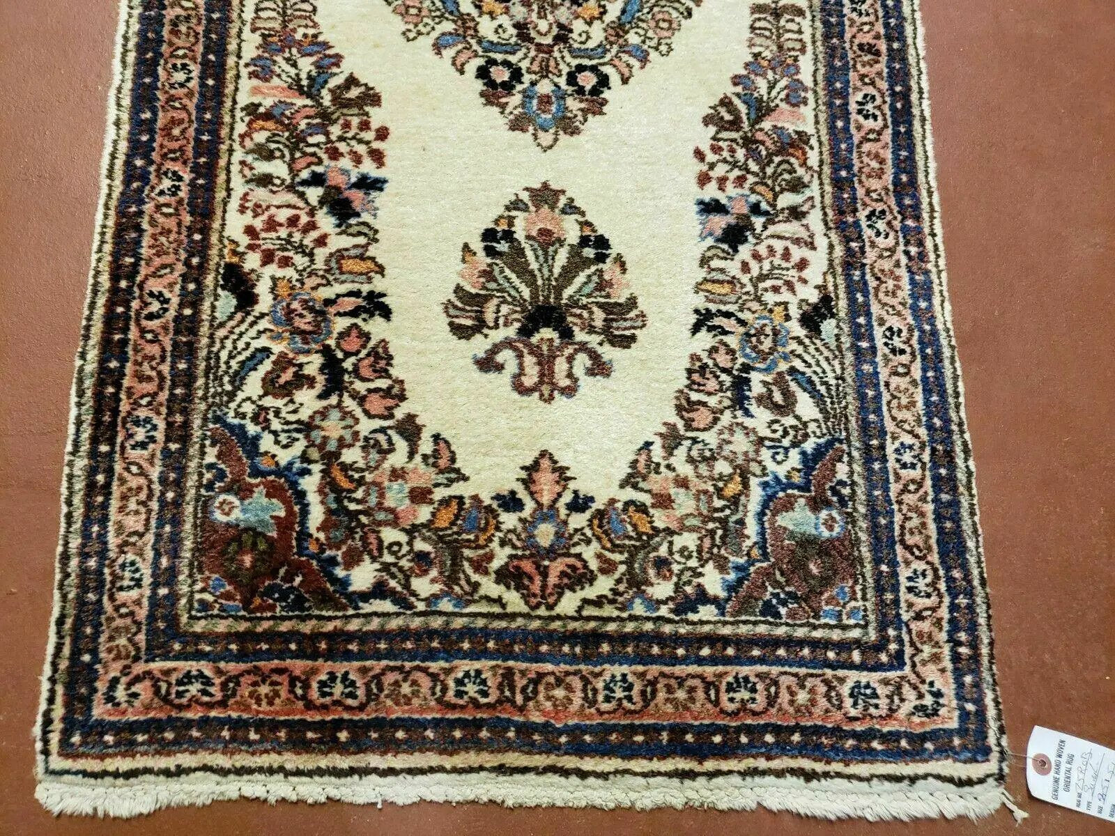 2' 7" X 4' Vintage Handmade Indian Medallion Wool Floral Beige Rug by Jewel Rugs