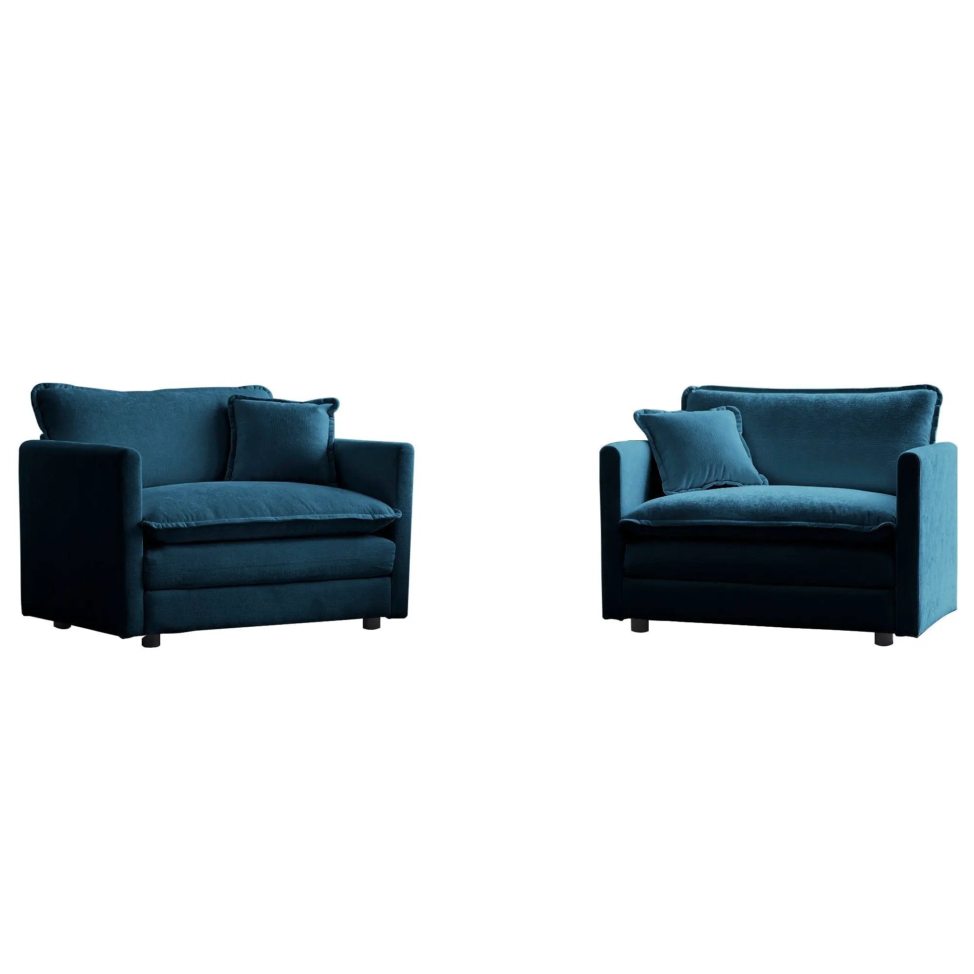 Accent Chair Set of 2, Blue Chenille Upholstered Armchairs by HouseOfZazla