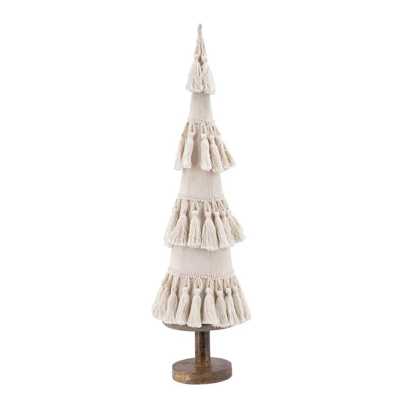 Fringes Embellished Cone With Wooden Base by HouseOfZazla