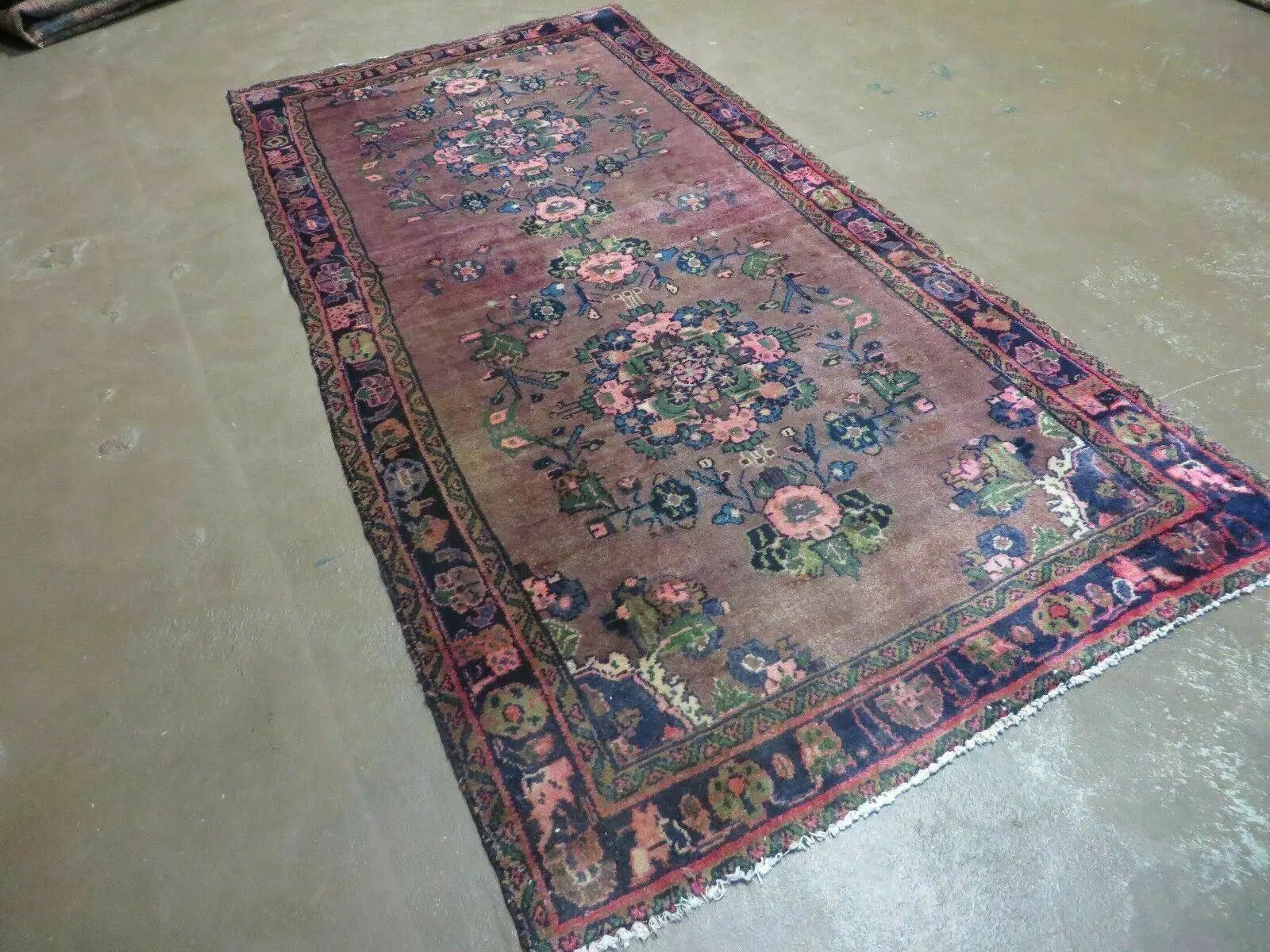 3 x 7 Antique Persian Hamadan Nahavand Rug, Tribal Runner Rug , Handmade Oriental Wool Rug, Vegetable Dyed, Purple-Red & Dark Blue, 3x7 Rug by Jewel Rugs