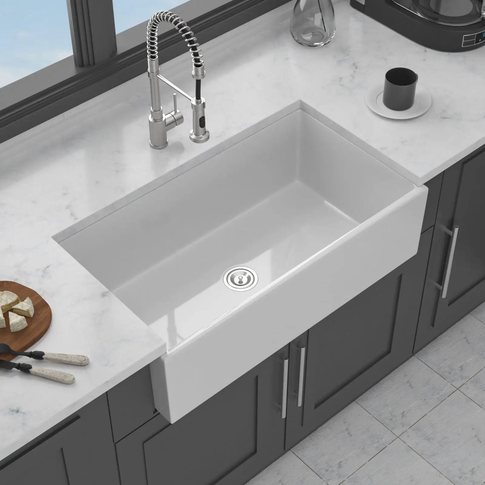 Farmhouse Sink, Apron-Front Porcelain Ceramic Single Bowl by HouseOfZazla