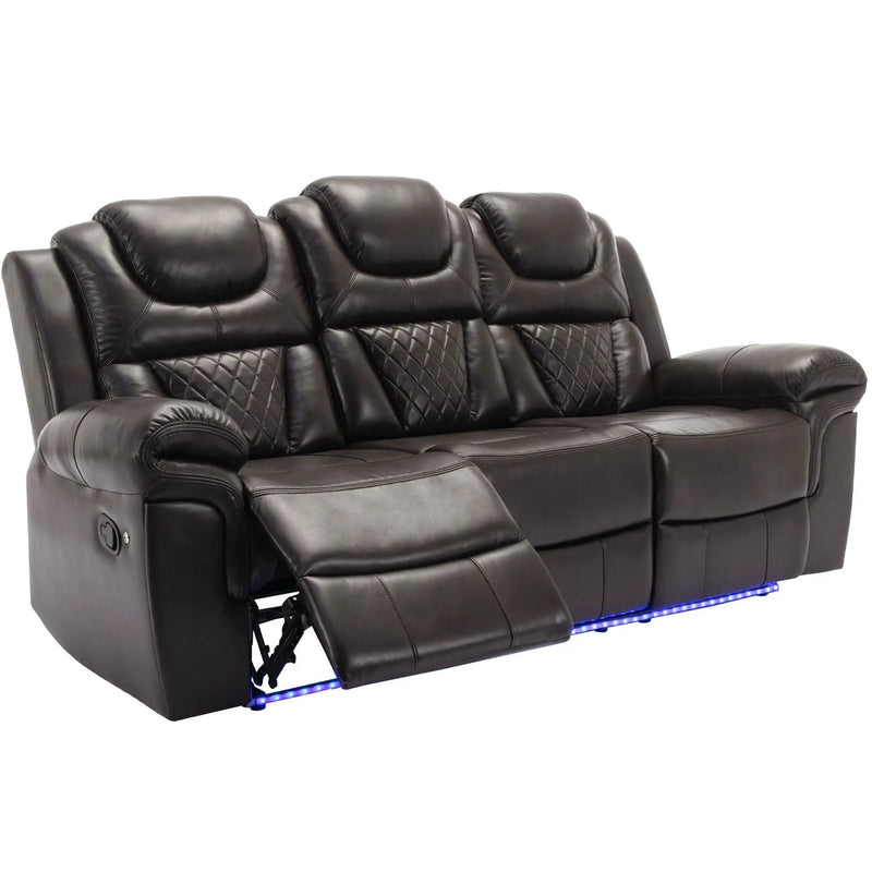 Home Theater Seating Manual Recliner Chair With Center Console And Led Light Strip For Living Room by HouseOfZazla