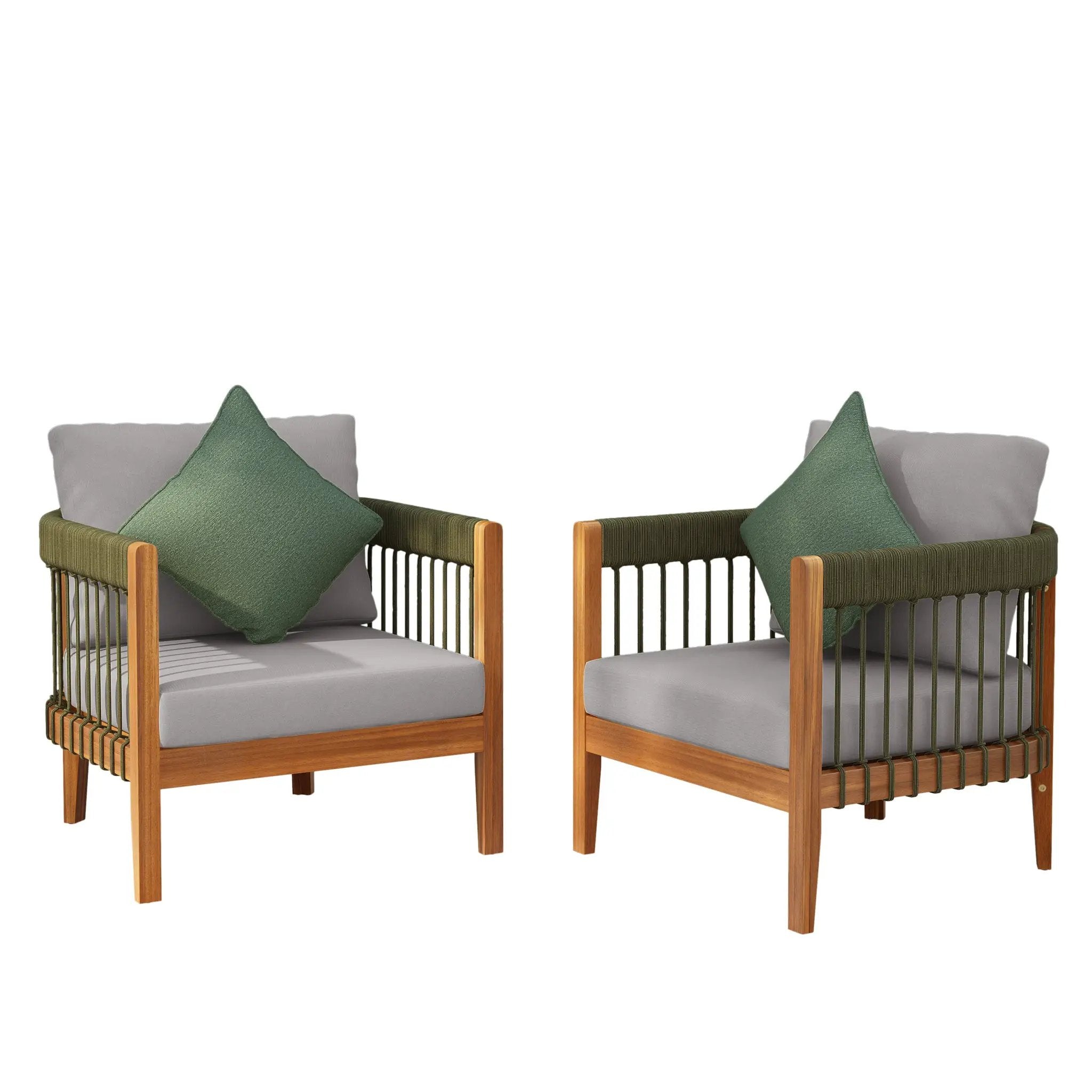 [Set of 2] Acacia Wood Outdoor Club Chair with Rope Accents by HouseOfZazla