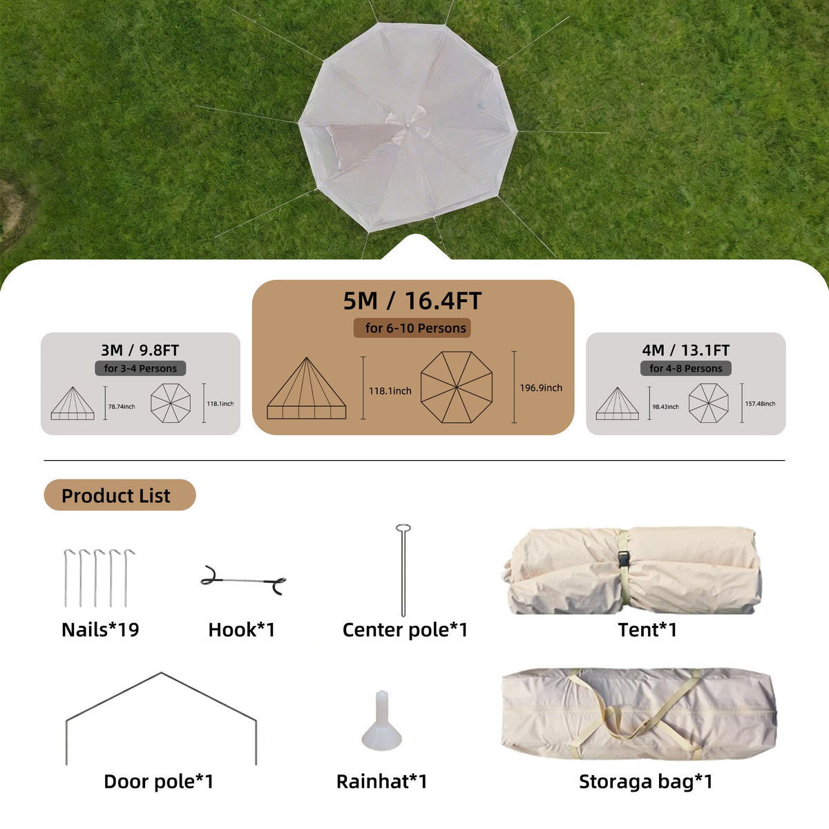 4 Season Bell Tent 16.4FT with Stove Jack - Oxford Fabric, photo 3 of 10