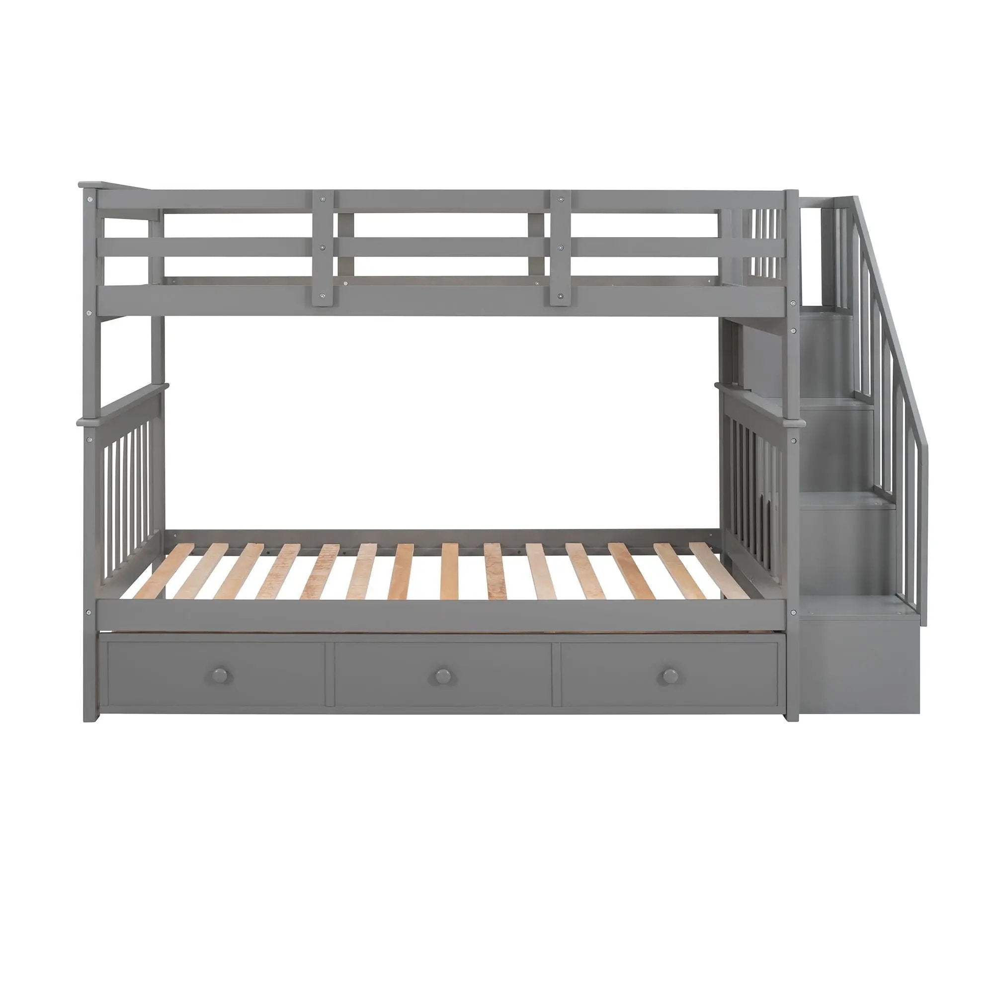 Stairway Bunk Bed With Storage And Guard Rail For Bedroom by HouseOfZazla