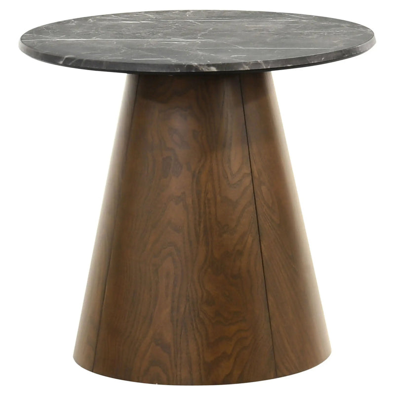 Franklin Round Wood Pedestal Side End Table Grey and Dark Brown by Unique Piece Furniture