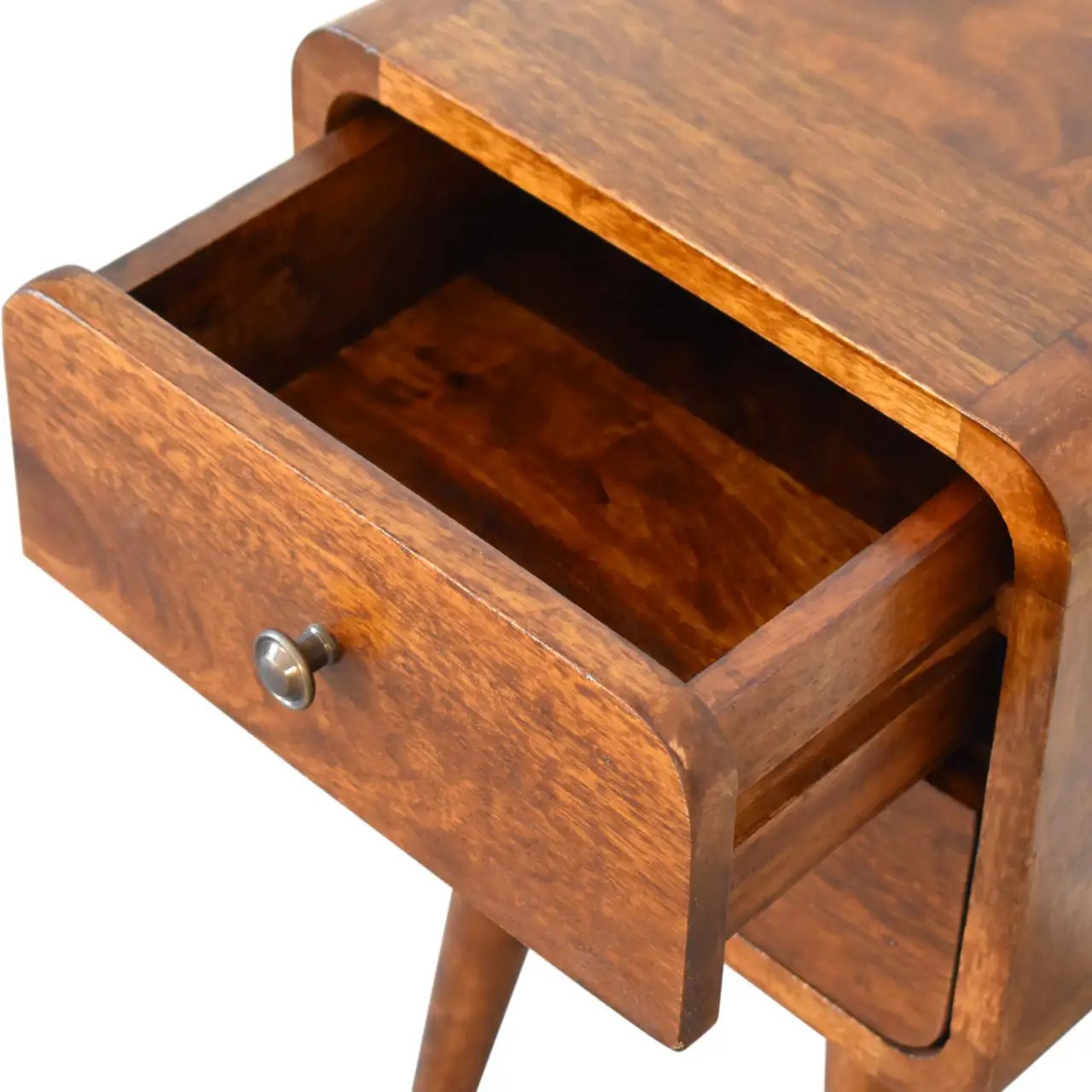 Soli Wood Mini Chestnut Curved Nightstand, 2-Drawers by HouseOfZazla