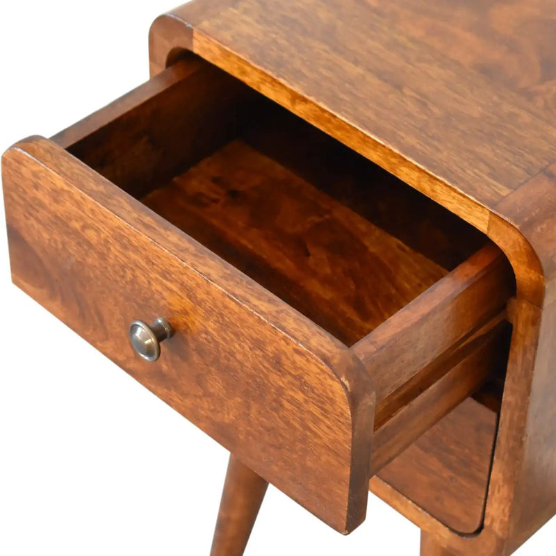 Soli Wood Mini Chestnut Curved Nightstand, 2-Drawers by HouseOfZazla