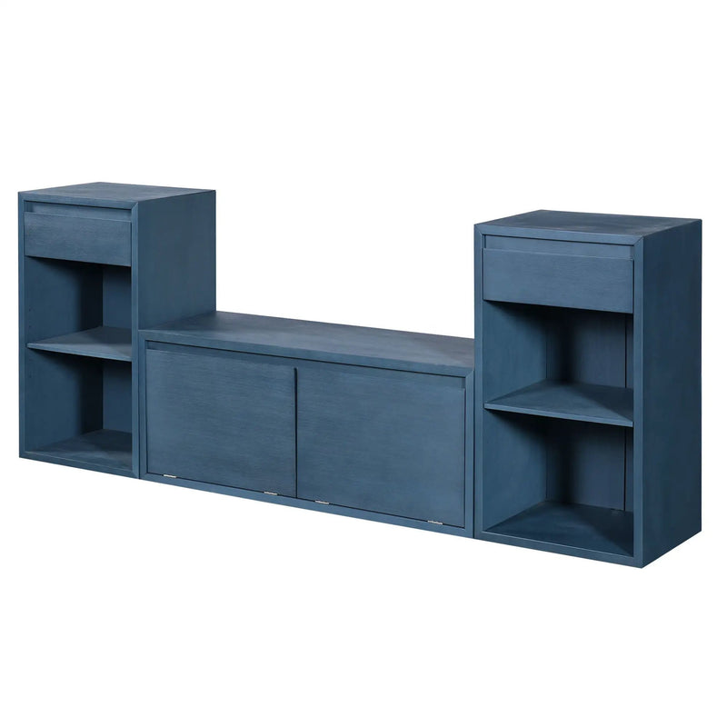 Entryway Storage Bench With Cushion, Drawers & Open Shelves