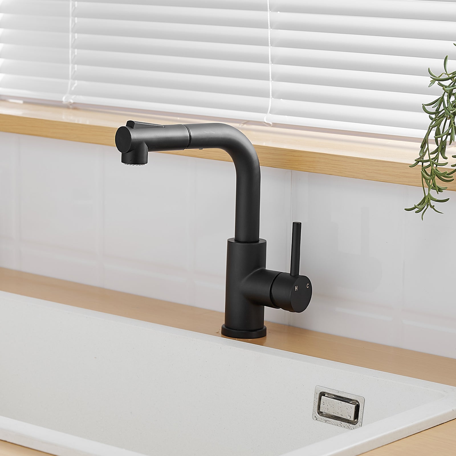Black Kitchen Sink Faucet with Pull Down Sprayer by HouseOfZazla