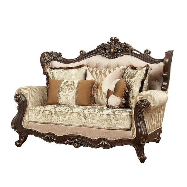 Shalisa - Causeuse avec 5 Oreillers (Identique Lv01586) - Tissu & Noyer