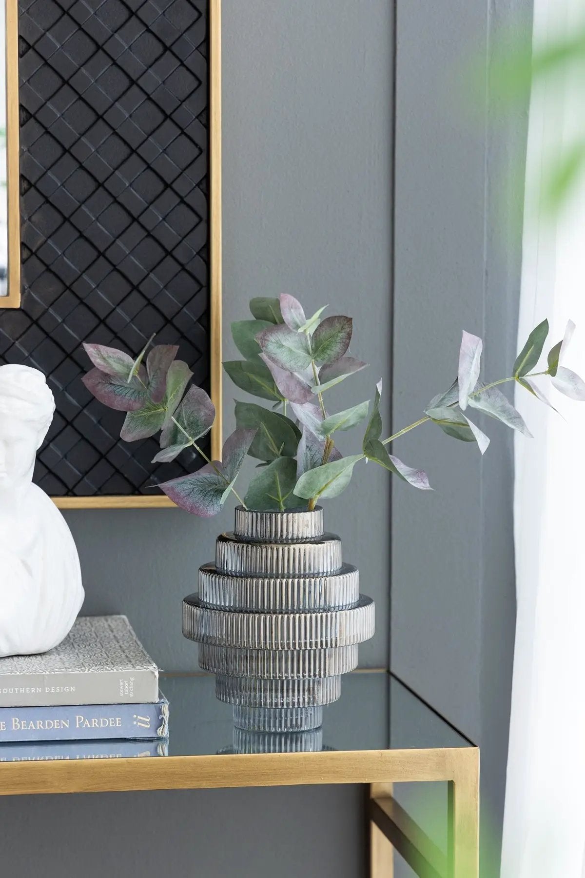 Multi-Tiered Geometric Vase with Smoked Blue Finish, Set of 2 by HouseOfZazla