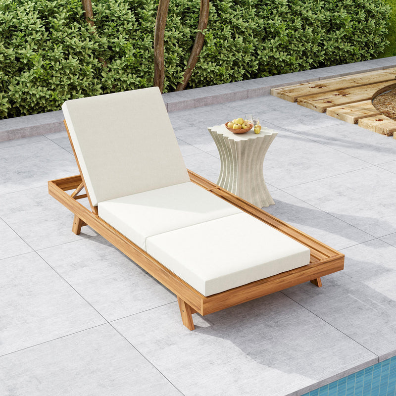 Lounge Chaise Set with Acacia Solid Wood and Cream Cushion by HouseOfZazla