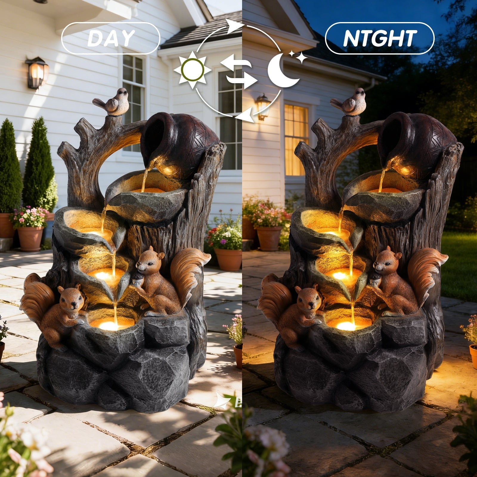 Squirrel Outdoor Water Fountain with Lights by HouseOfZazla