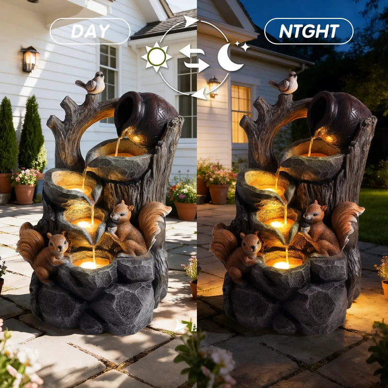 Squirrel Outdoor Water Fountain with Lights by HouseOfZazla