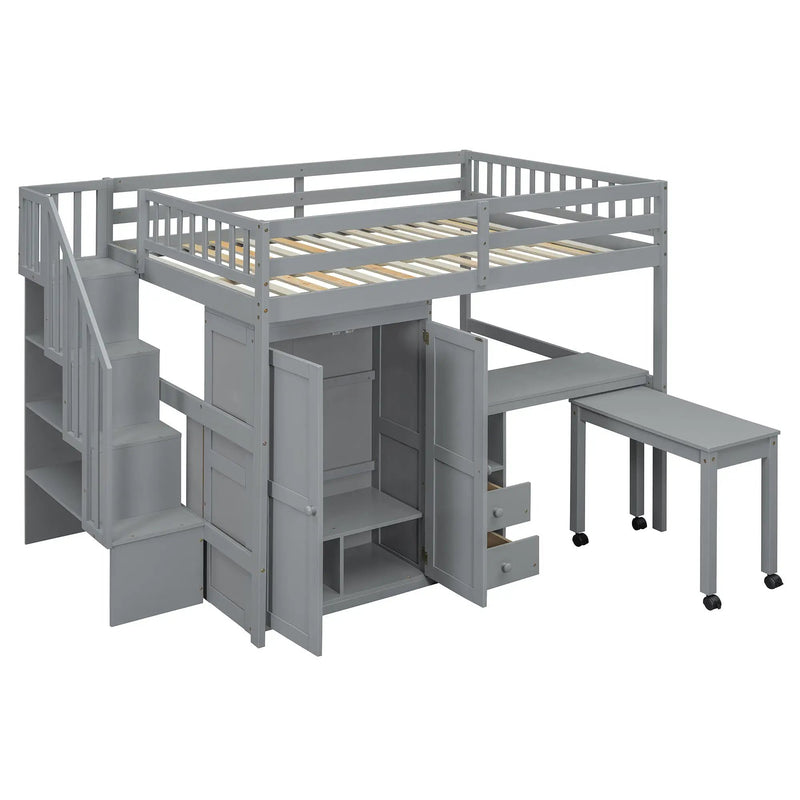 Loft Bed With Stairs, Bookshelf, Drawers, Desk & Wardrobe, Space Saving Multifunctional Furniture by HouseOfZazla