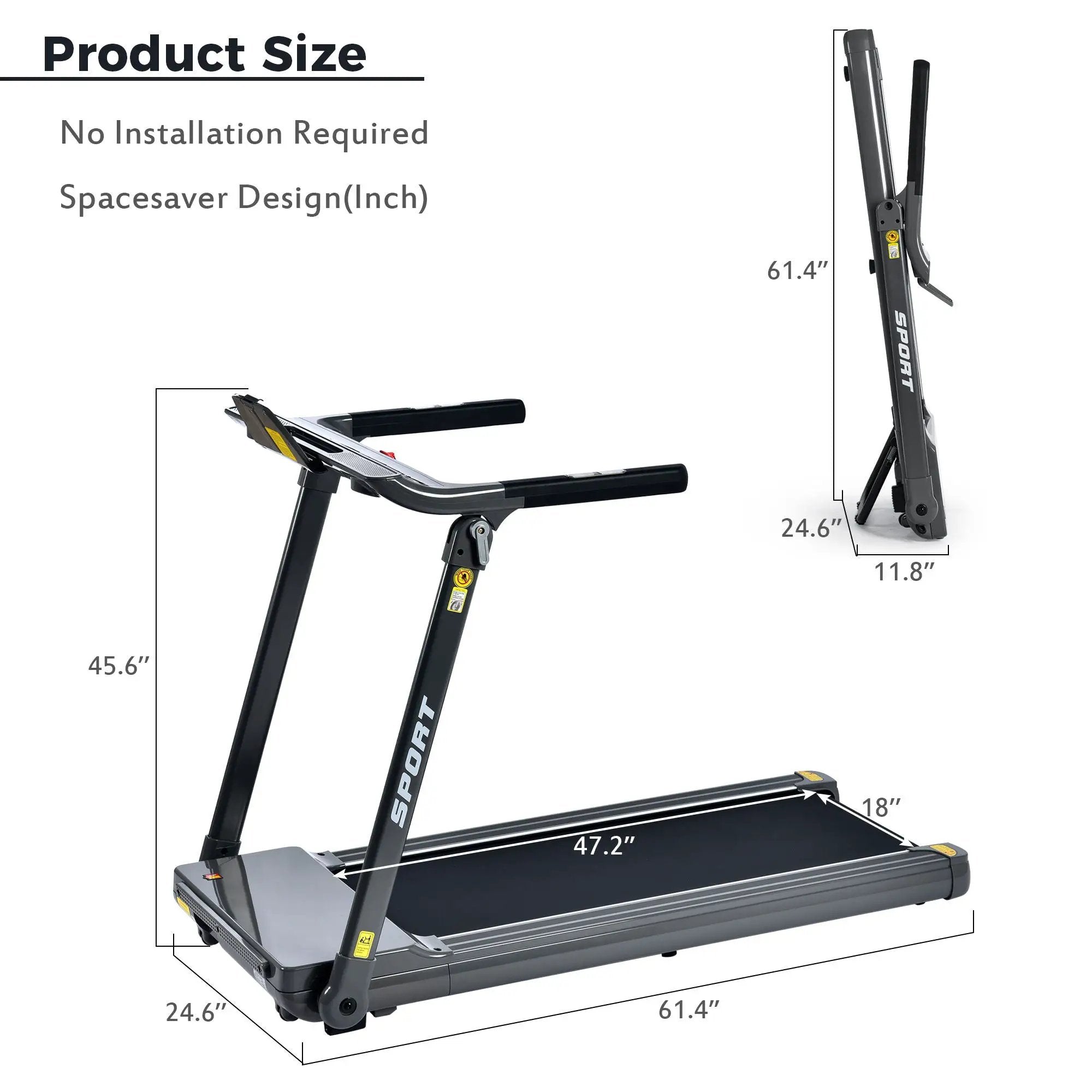 Folding Electric 3.5Hp Treadmill Medium Running Machine Motorised Gym 330Lb, Portable Compact Treadmill Foldable For Home Gym Fitness Workout Jogging Walking, Electric Motorized Power 14Km / H - Gray by HouseOfZazla